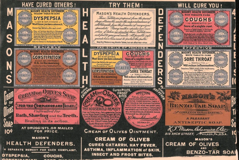 an old, poster advertises that health products can be bought