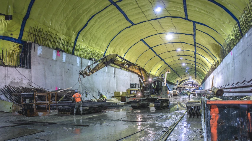 the tunnel is filled with construction materials