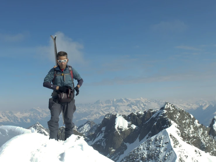 a man on top of a snowy mountain