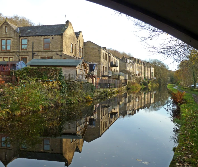 a row of houses along a river