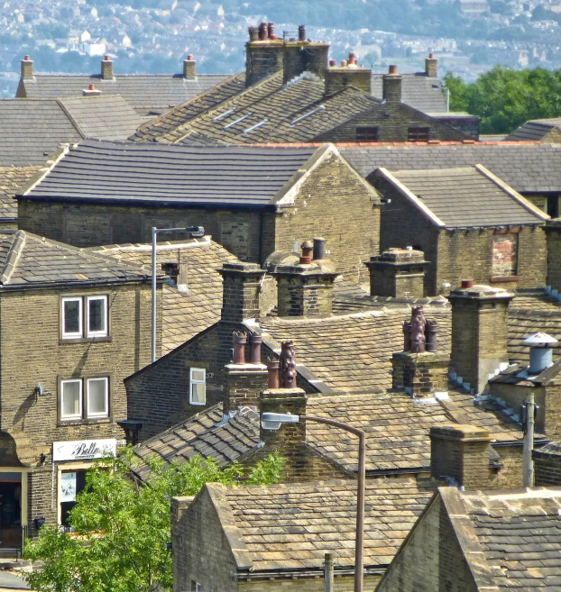 some rooftops that have been built into one another