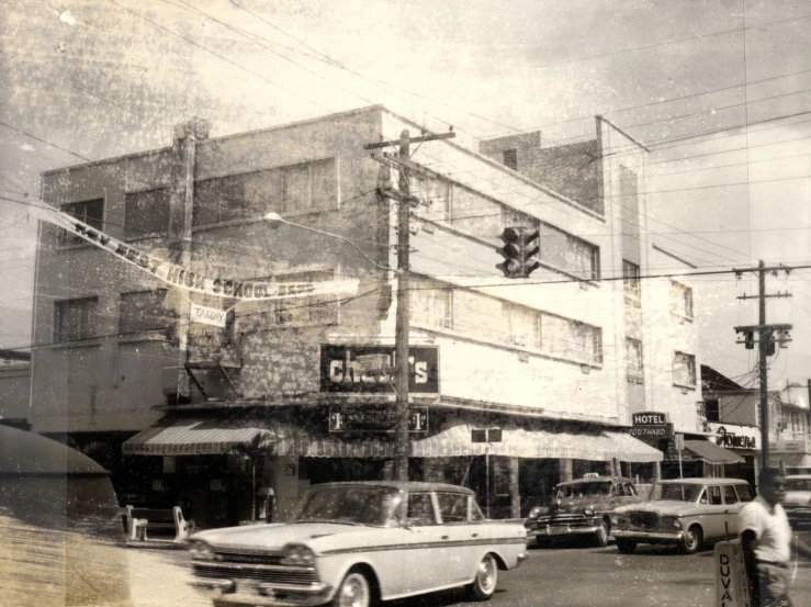 a black and white po of an old fashion building