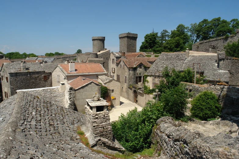 the small village is built out of stones and rocks