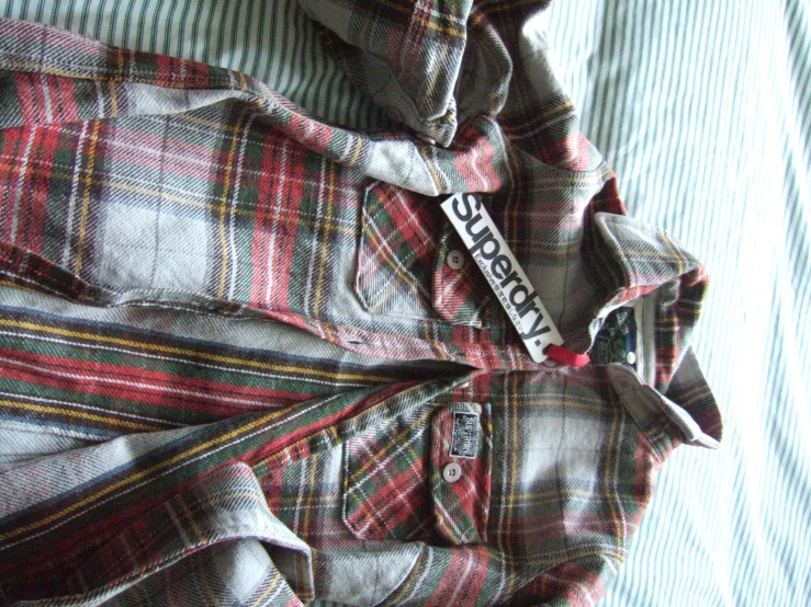 a plaid shirt has a label that reads noppey