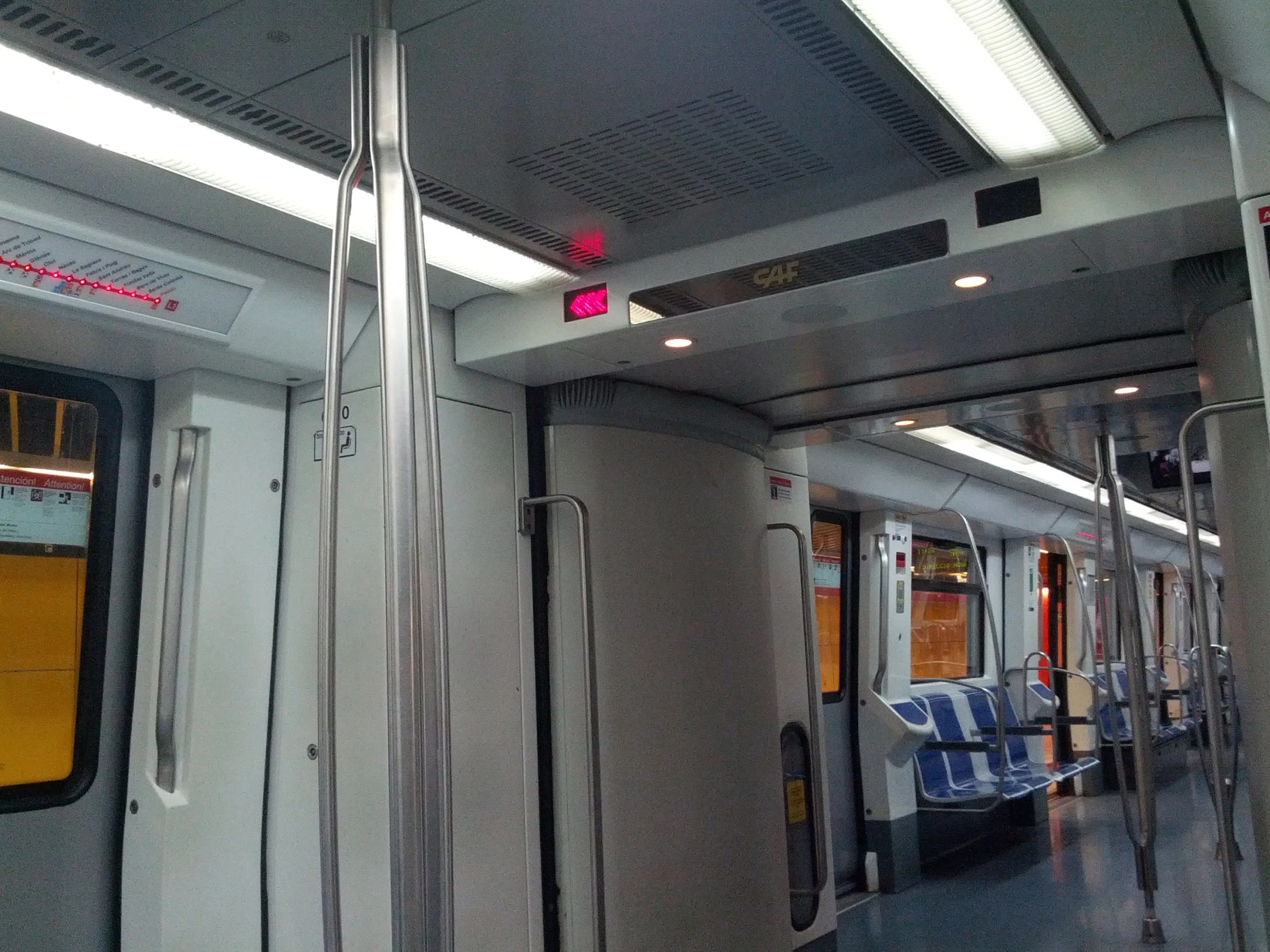 an empty subway train car with its doors closed