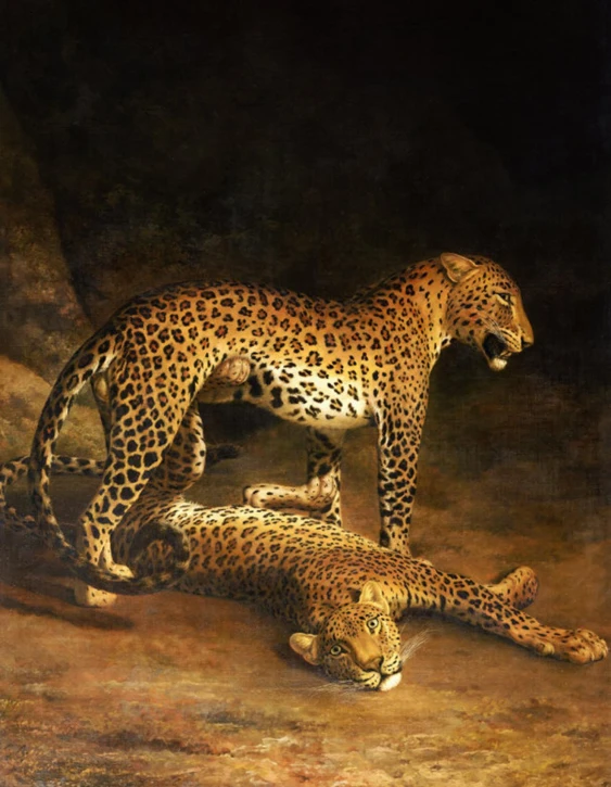 a painting of a mother and baby cheetah