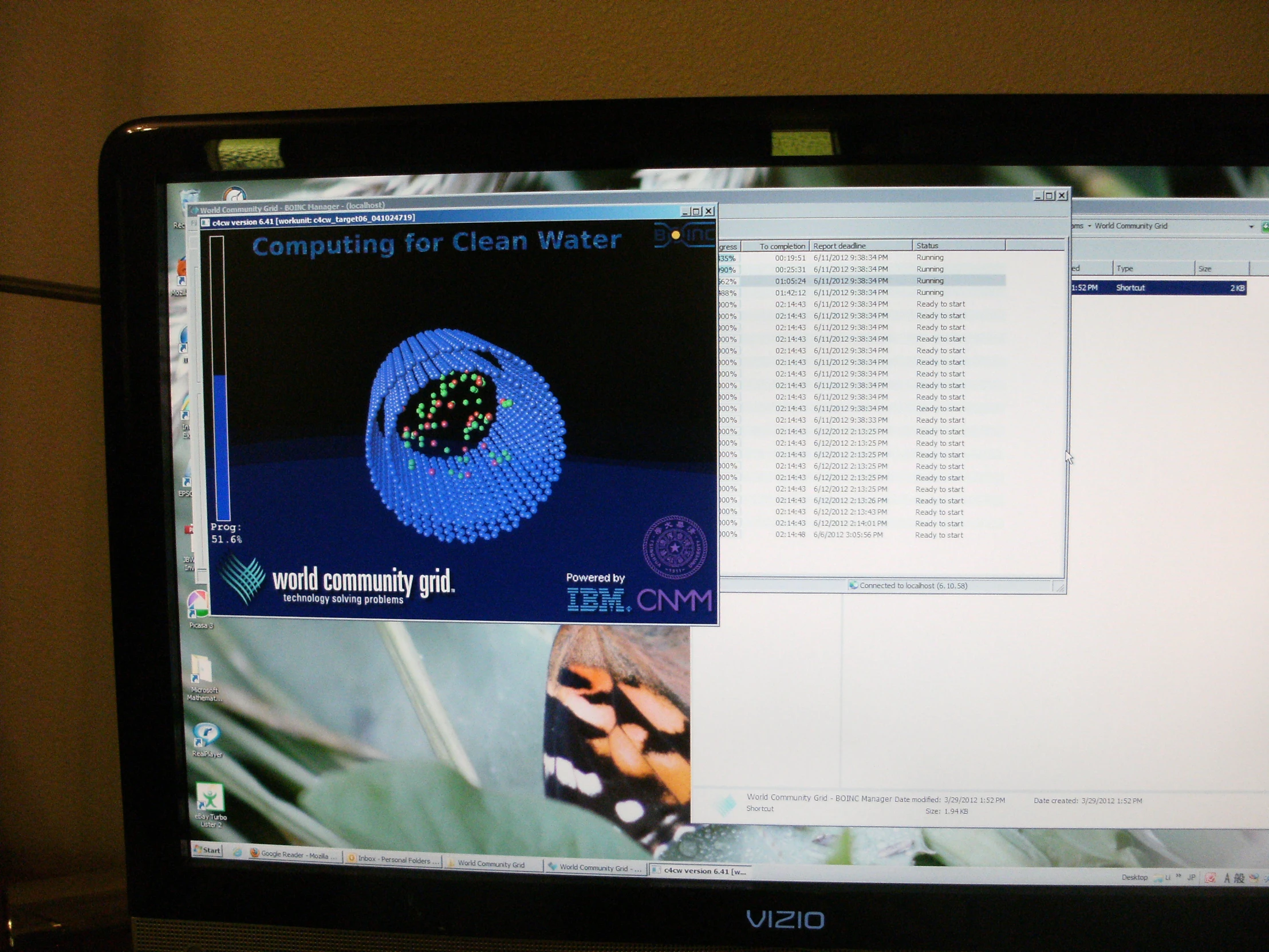 the screen of the computer that displays a monitor displaying images of bugs