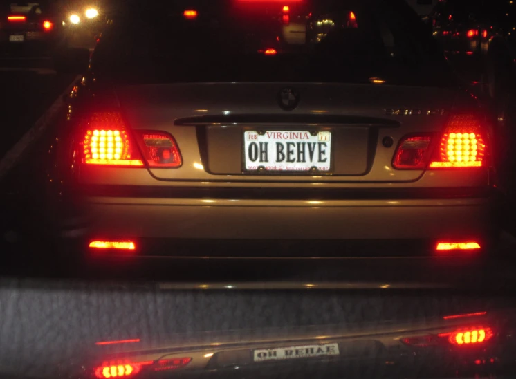 the license plate of a car is glowing