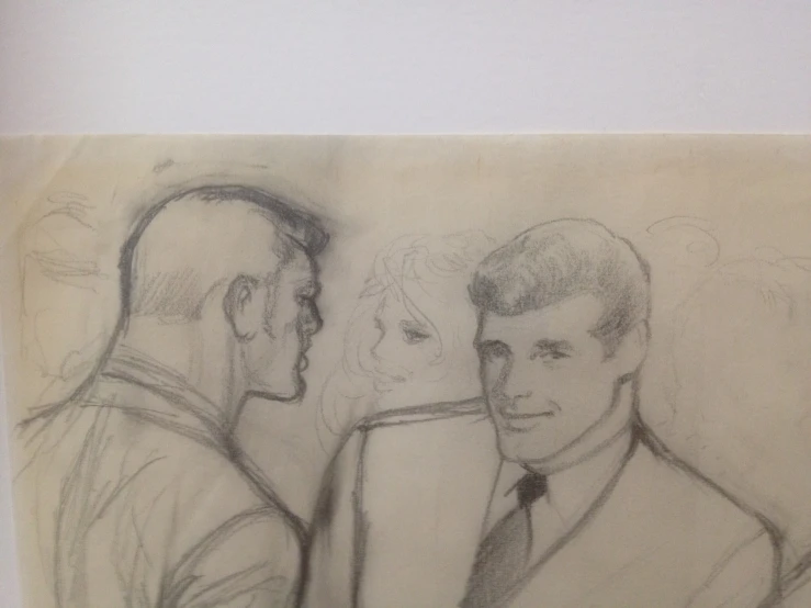 a pencil sketch of two men next to each other