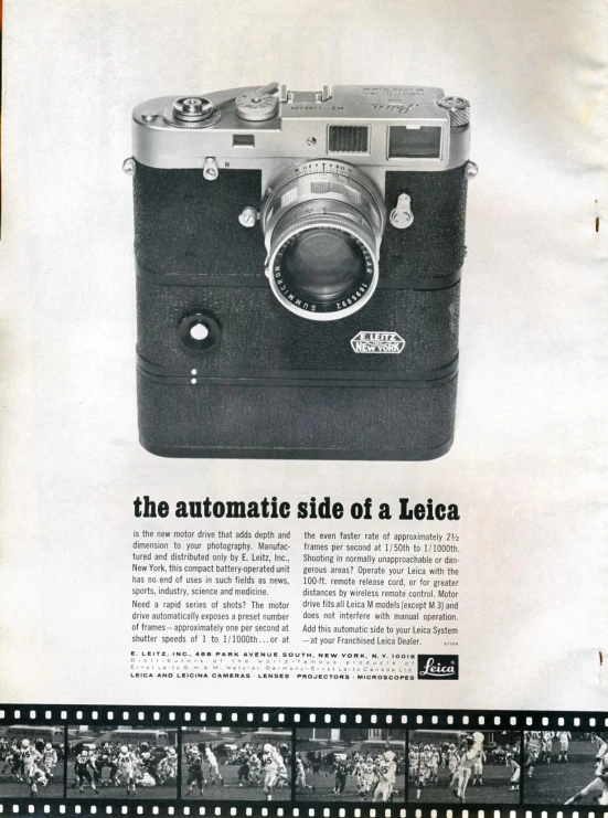 an old camera advertit featuring the new film reel