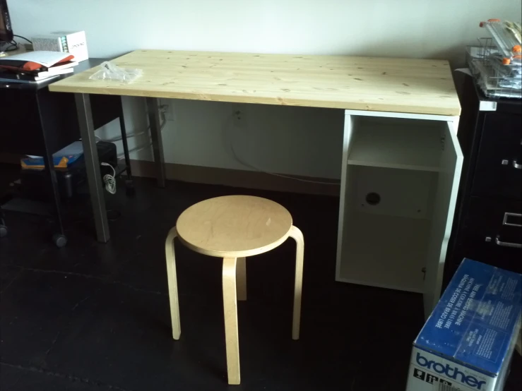 a table, small cabinet and small stool all by themselves