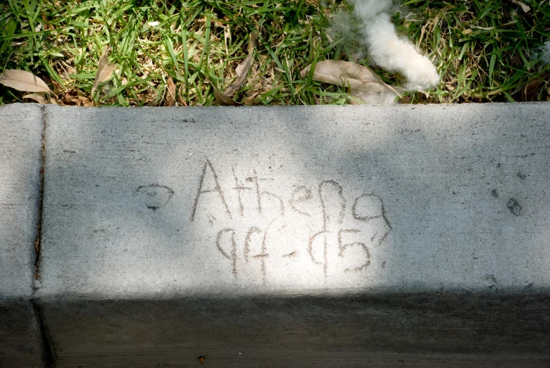 graffiti on a stone near the curb