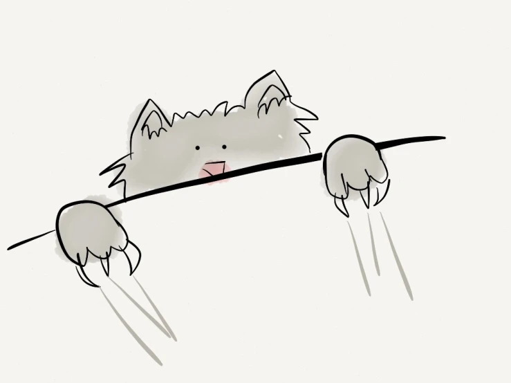 a drawing of a cat holding onto a stick