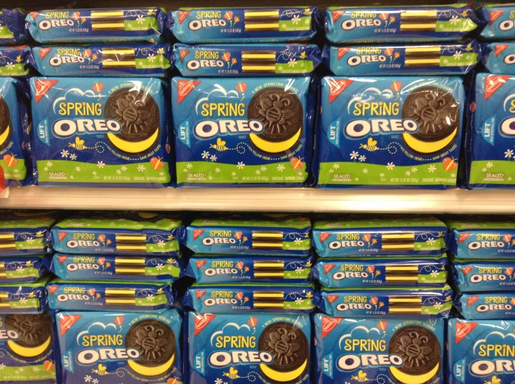 many boxes of oreo oreo cookies on a display