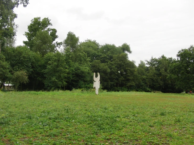 a very big white statue in a big field