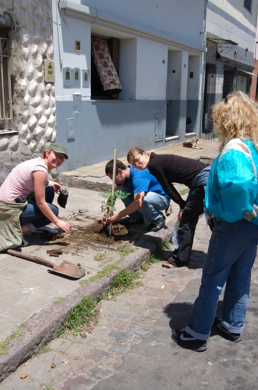 a group of people are working in an area