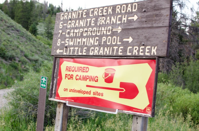 a sign showing where to stay while camping