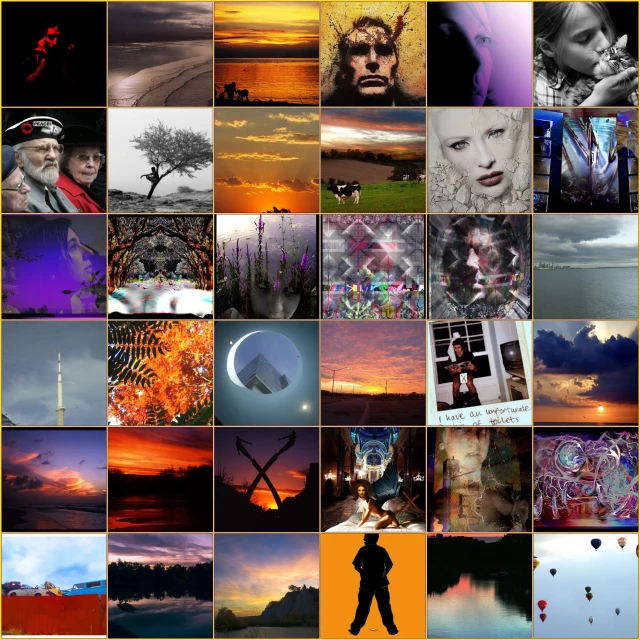multiple frames showing images of a person's life and different clouds