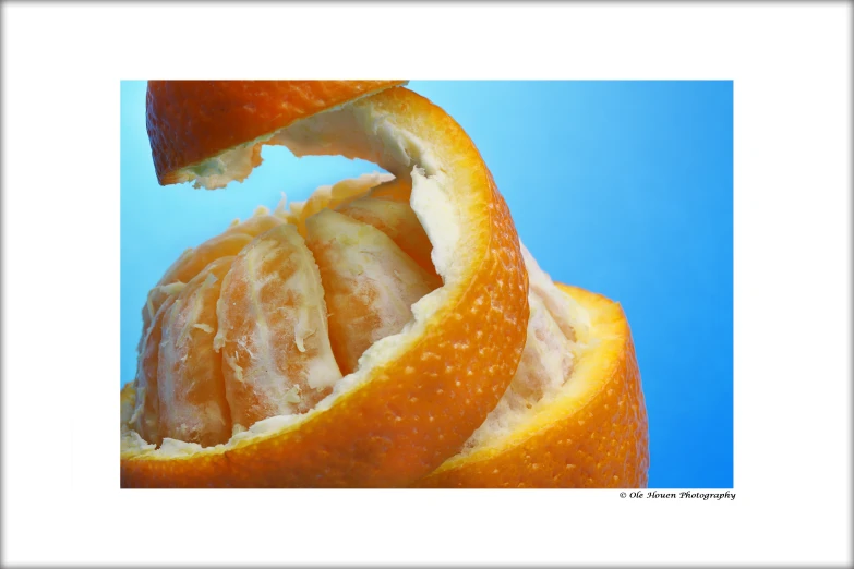 an orange is split open to show the oranges taste