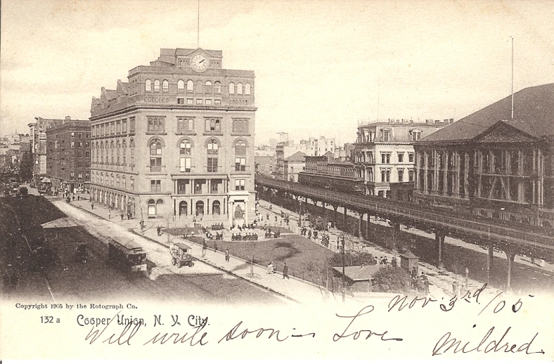 a vintage po of an intersection in a town