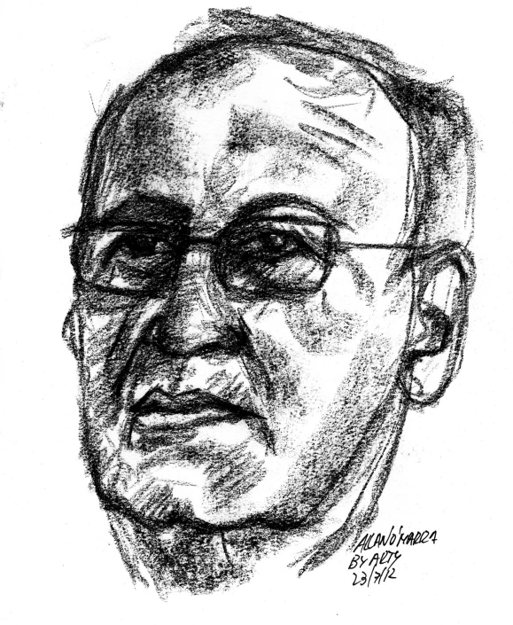 a drawing of a person with glasses and an expression
