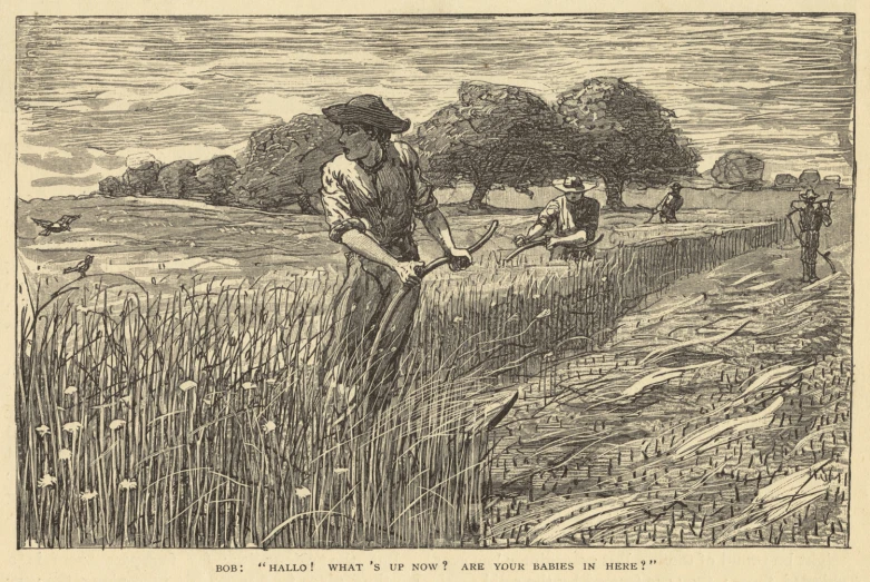 engraving depicting a farmer working a field