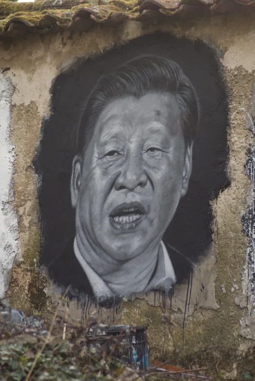 a drawing of the president of china in black and white