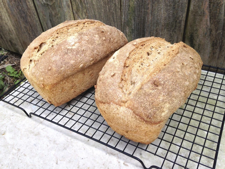 two loaves of bread sitting on top of a cooling rack