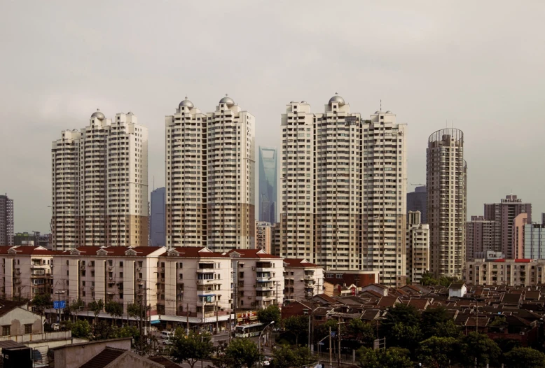 the very large city has tall buildings with high rises