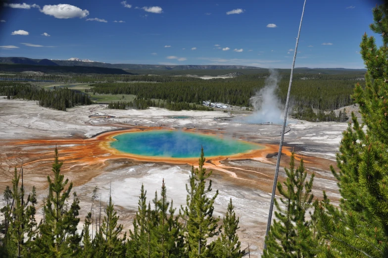 blue waters are boiling while steam rises from the ground