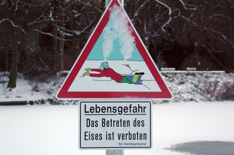 street signs on the side of a snowy road