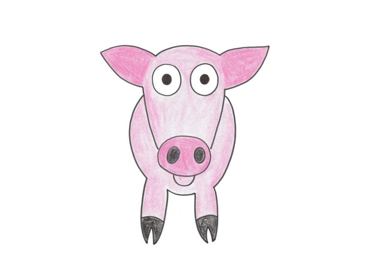 a pig is in pink with black eyes
