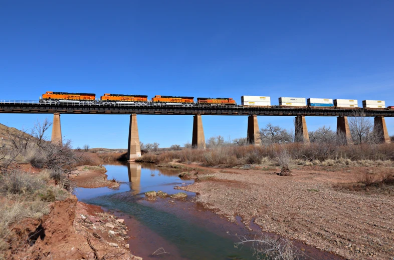 there is a train that goes over the bridge