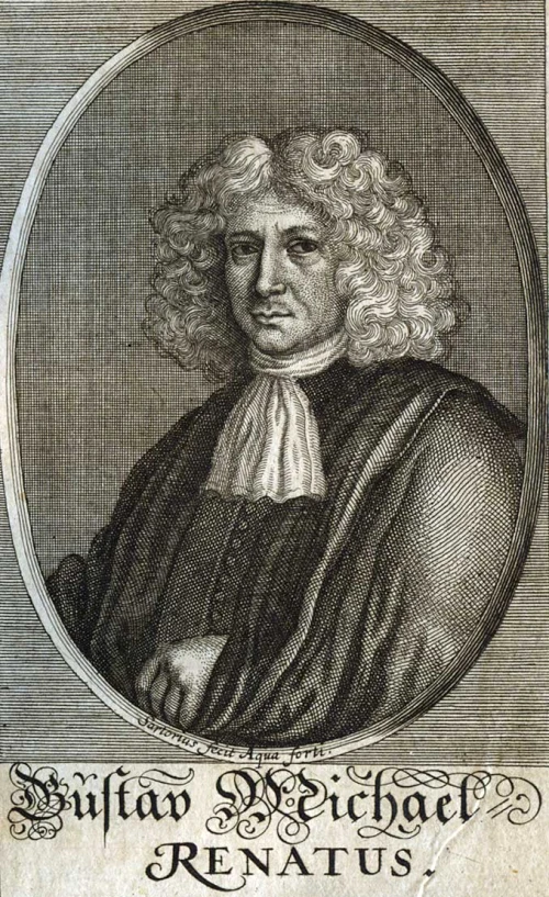 portrait of person with white curly hair and a black robe