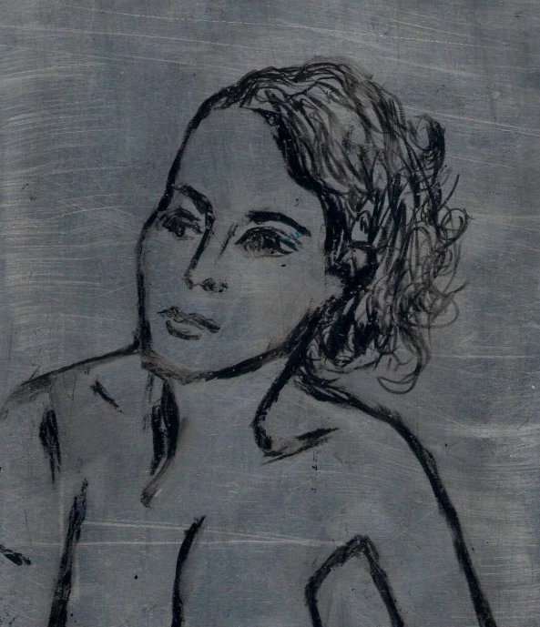 a black and white drawing of a girl