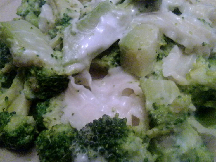 a close up image of broccoli that has cheese on it