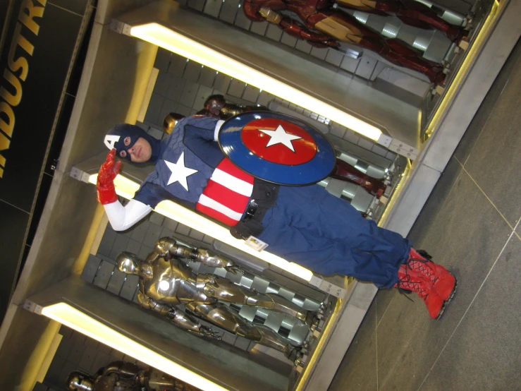 a man is dressed up like captain america