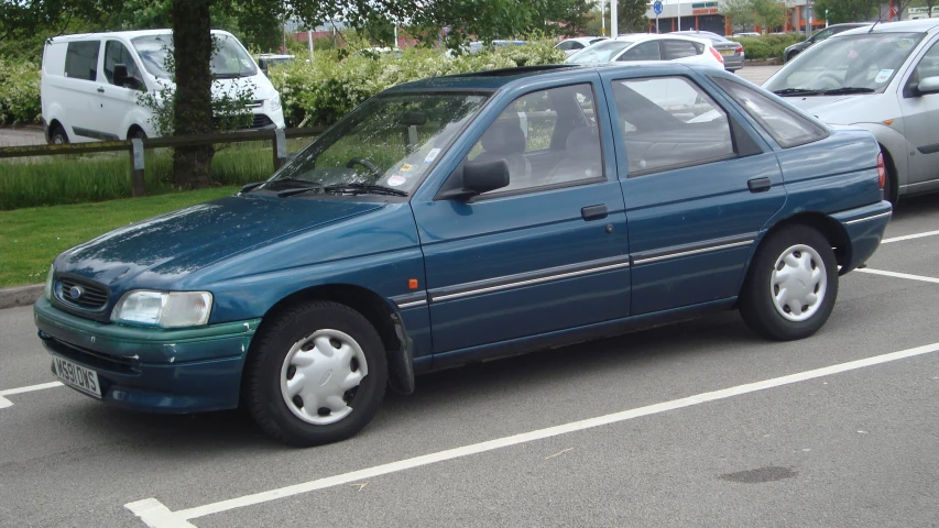 a blue car parked in a parking space