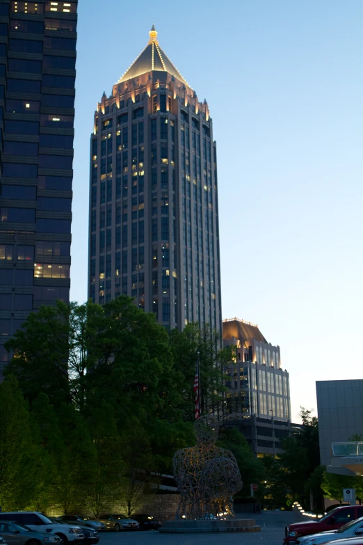 several different buildings in the background as seen from the street