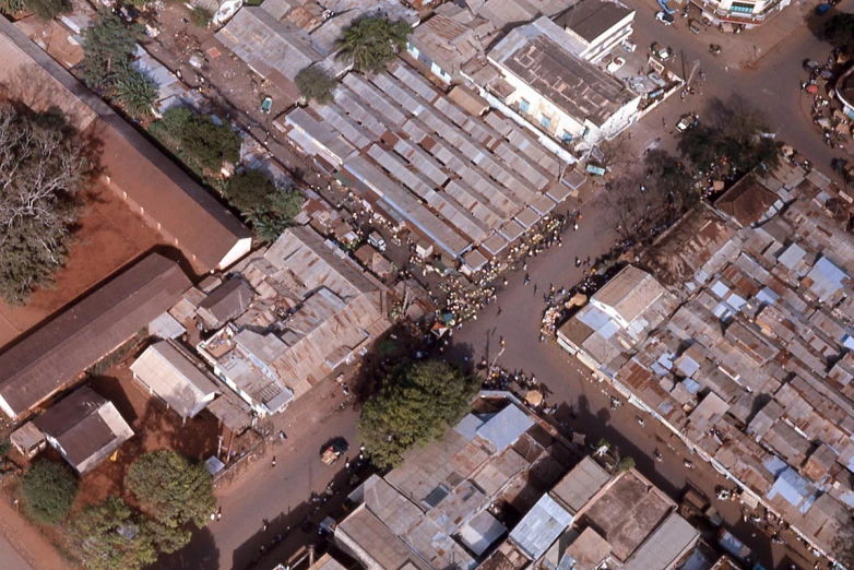 a picture taken from above shows many old houses