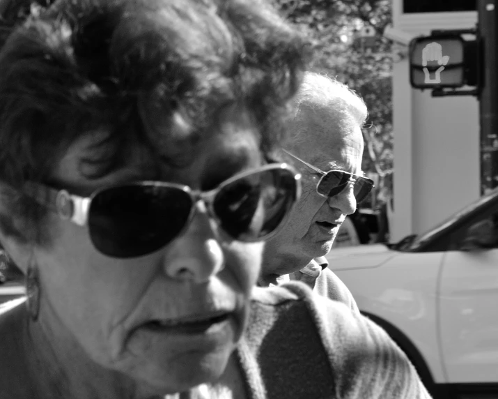 black and white po of two elderly women in sunglasses