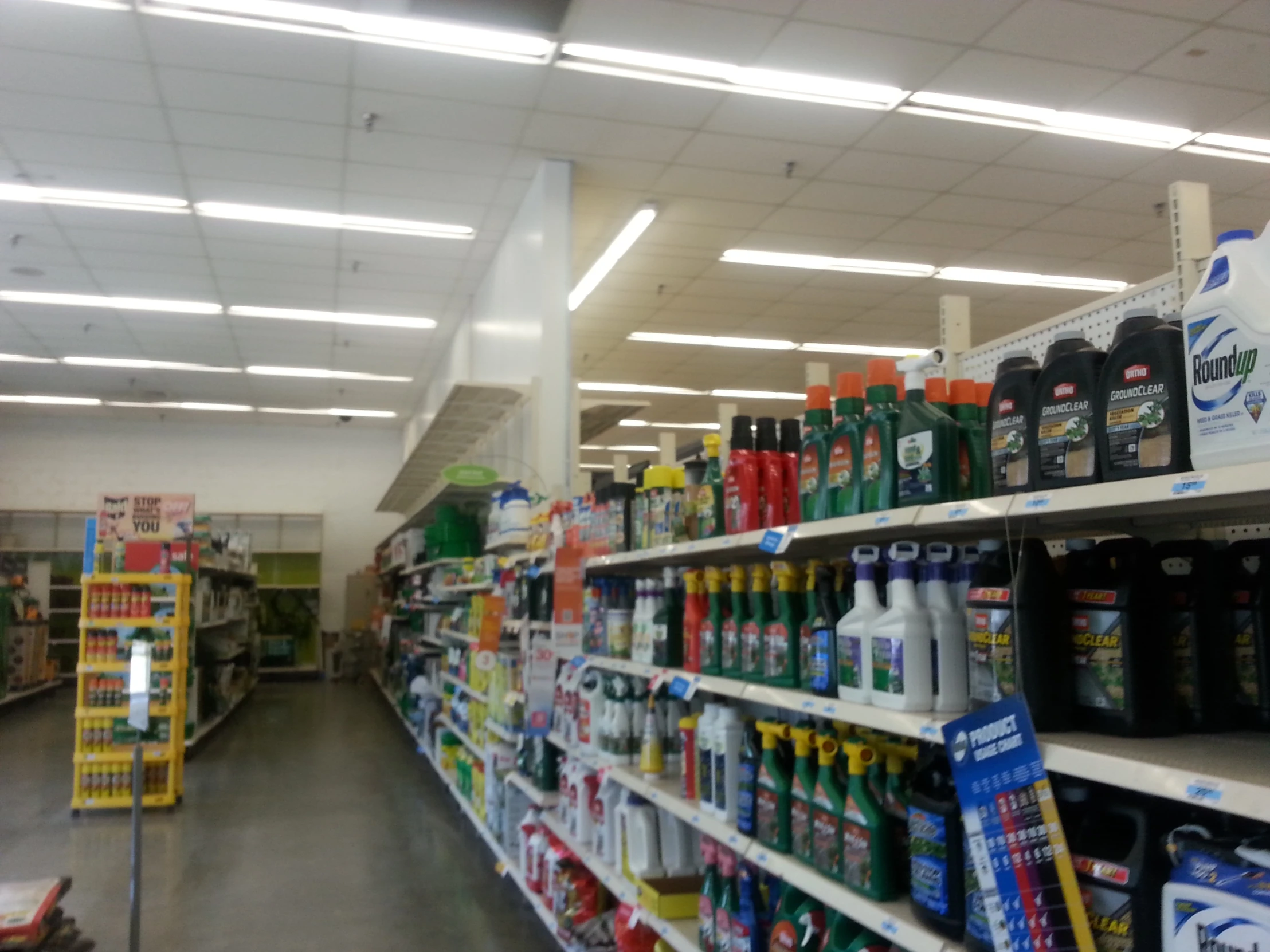 a store with a wide aisle full of different types and types of cleaning products