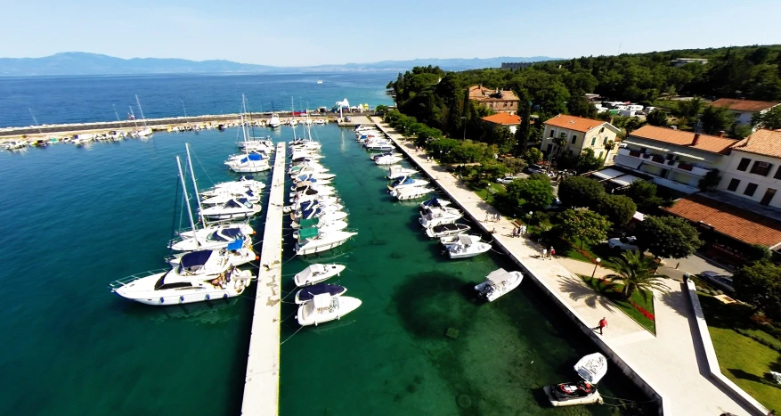 the boats are anchored in the calm bay