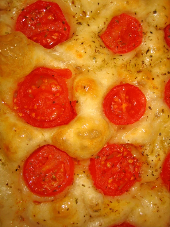 the cheese with many tomatoes is ready to be eaten