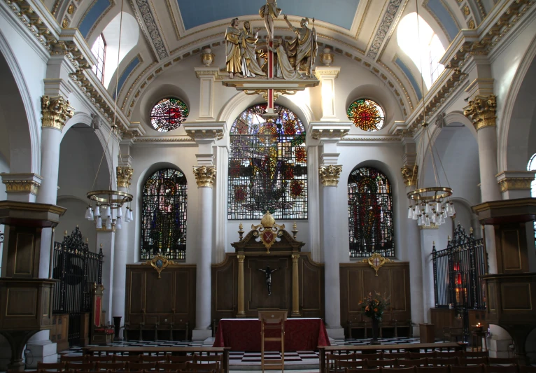 the inside of a very large building with high ceiling