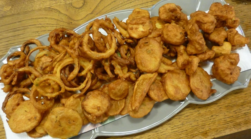 fried food is laid out on a tray