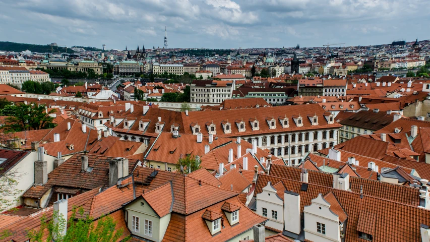 red roofed roofs are seen along with many buildings