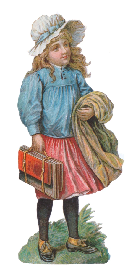 a drawing of an infant carrying a suitcase