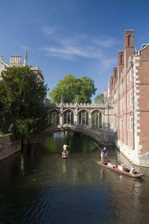 a group of people on small boats on a canal