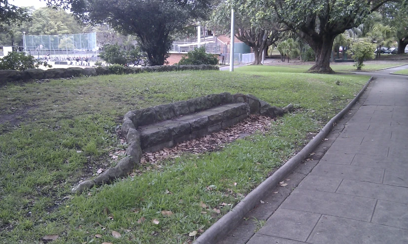 a park bench in a grassy area with some trees